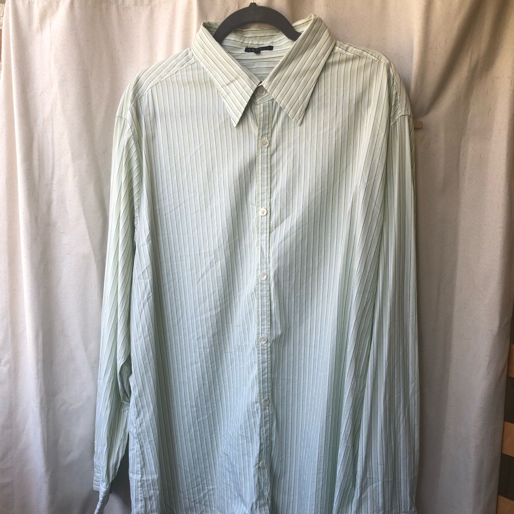 Theory xxl green stripped dress shirt
